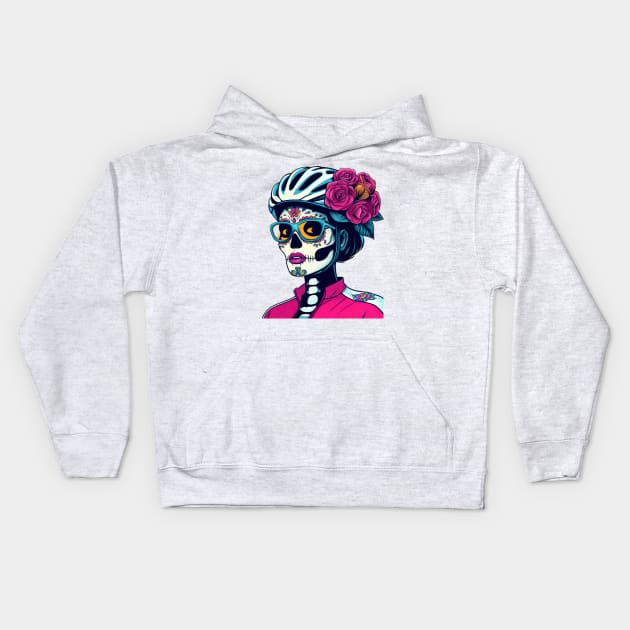 Catrina cycling flowers Kids Hoodie by p3p3ncil